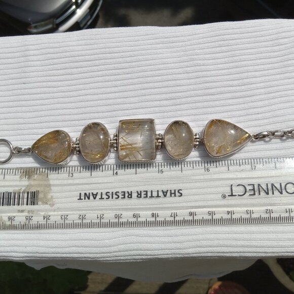 Rutilated Quartz Chunky 925 Bracelet - Picture 2 of 4